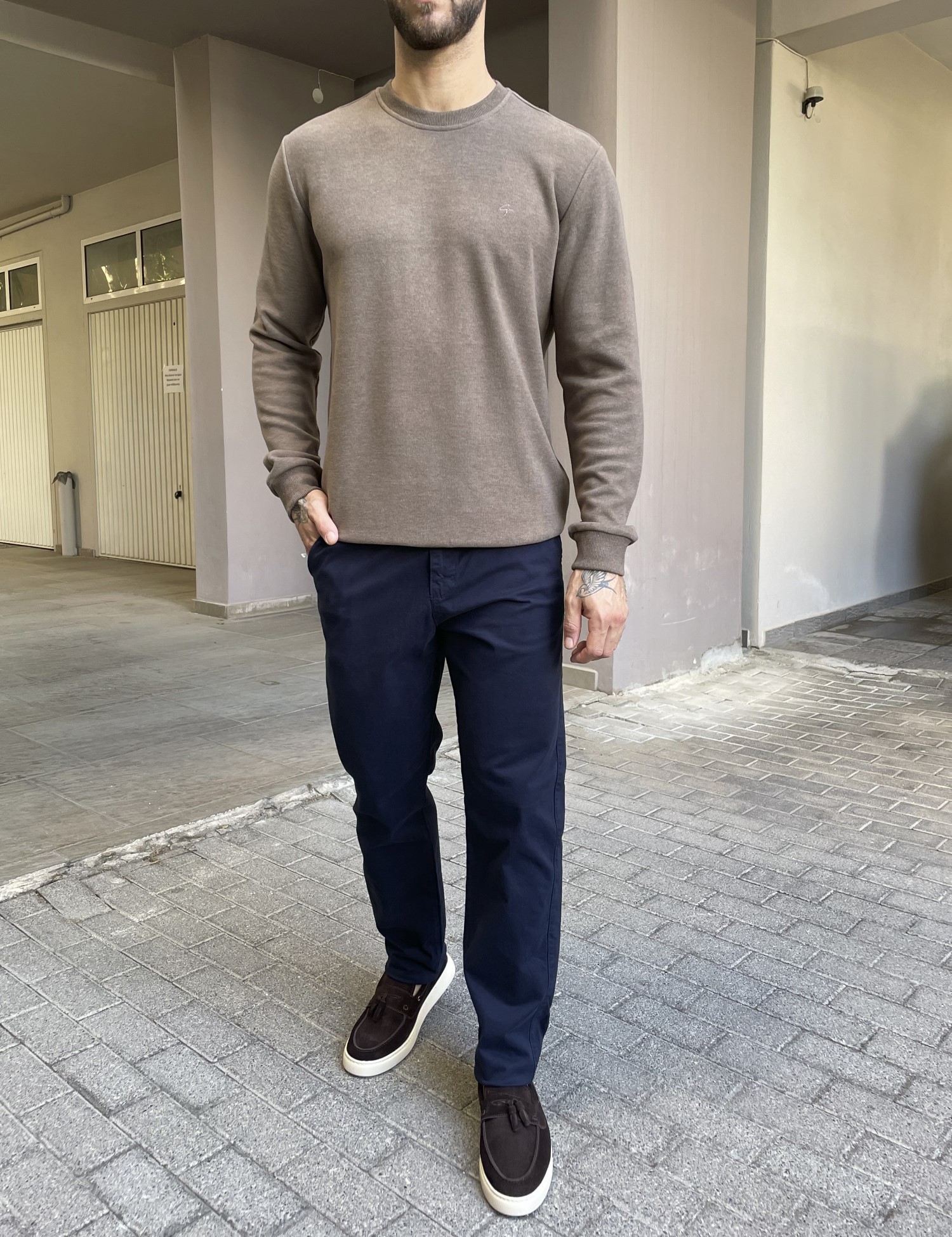 Ανδρική πούρο πλεκτή βαμβακερή μακρυμάνικη μπλούζα plus size 2308Q φωτογραφία